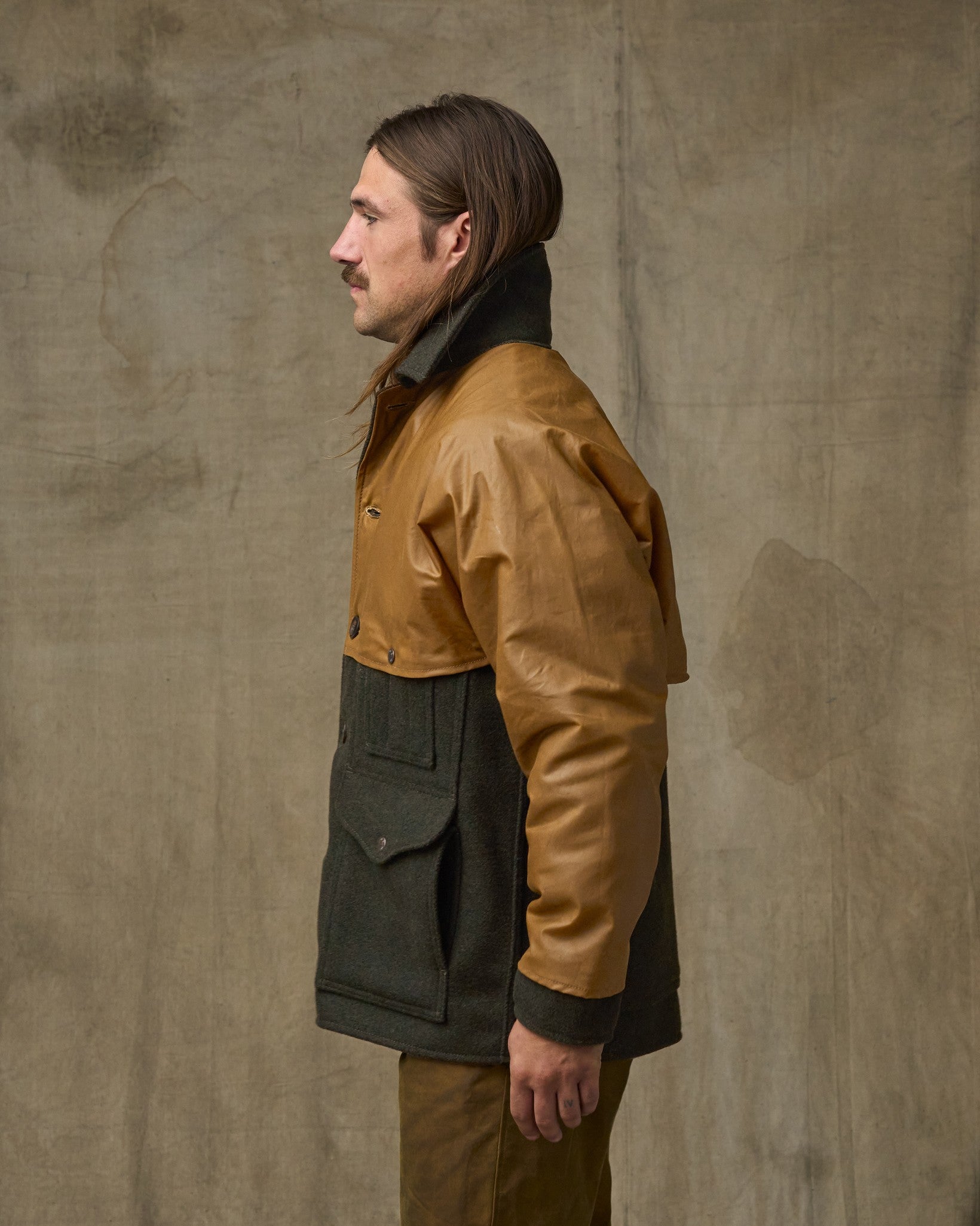Mackinaw Wool Caped Cruiser Jacket - Peat Black / Dark Tan - Image 4