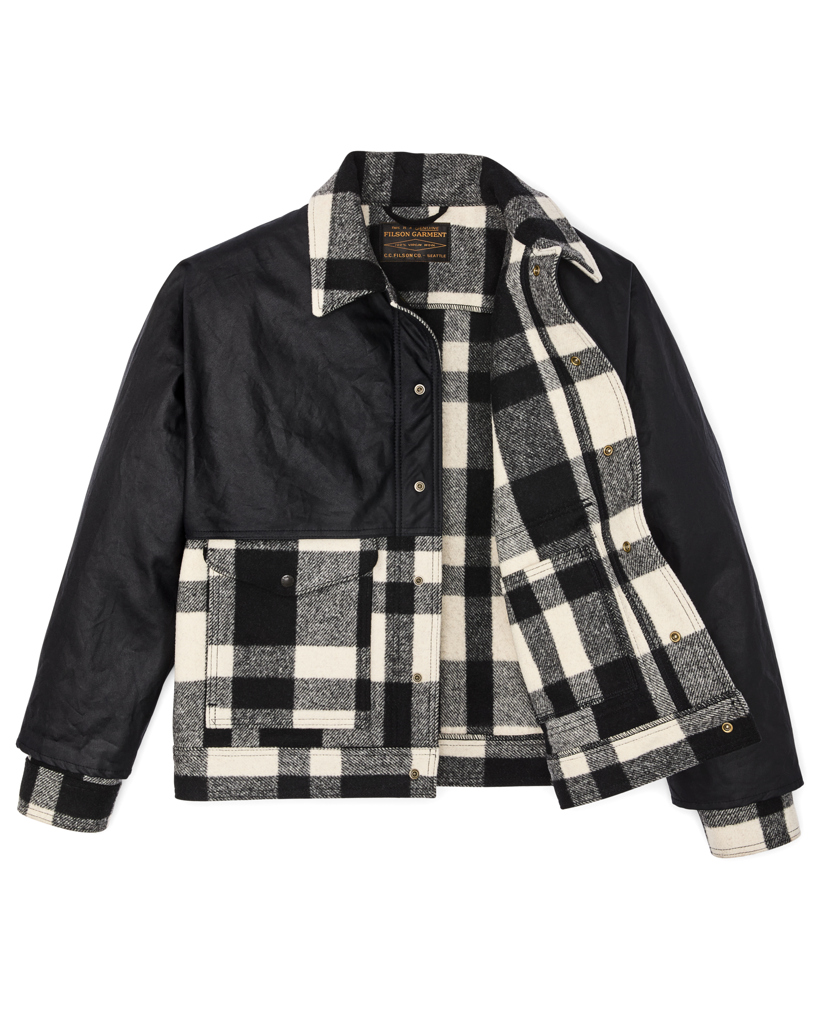 Mackinaw Wool Caped Jacket - Natural Black Plaid Navy - Image 6