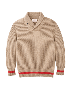 Bristol Shawl Neck Sweater  - Oatmeal Heather / Flame Stripe